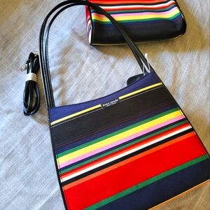 Kate Spade Purse, Striped Fabric Hard Shell Handbag with Mini Shoulder Bag NWT